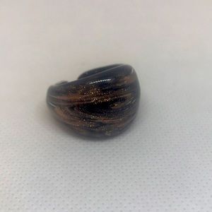 Shimmering Art Glass Ring- Copper & Black - size 8